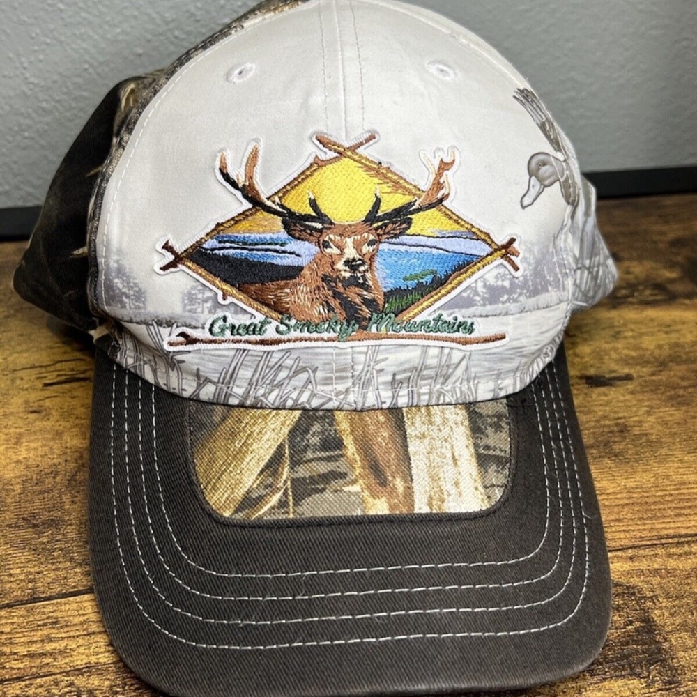Great Smoky Mountains & Deer Duck Embroidered Cap Camo Adjustable Hat Lakeview